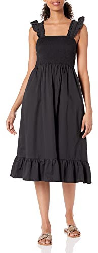 The Drop Women's Kimi Ruffled Shoulder Smocked Midi Dress, Black, 3XL Plus