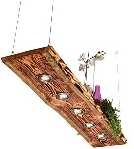 Blockholz-Schmiede Deckenlampe Holz geflammt für die Küche - Wohnzimmer vintage Hängelampe – Esszimmer Pendelleuchte – Deckenleuchte mit LED Beleuchtung (80cm 3 LEDs, 5w Dimmbar per Lichtschalter)