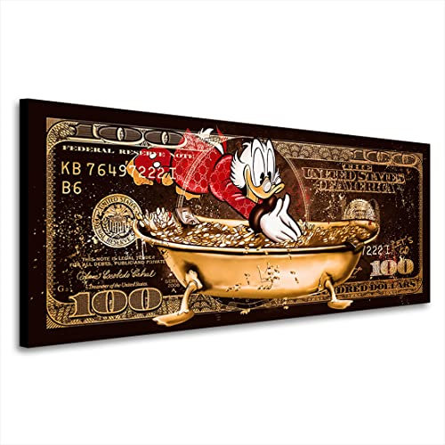 Kunstgestalten24 Leinwandbild Dagobert Duck Dollar Motivations Bild Money Pool Vintage Wandbild Kunstdruck
