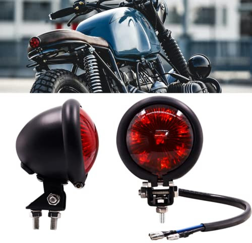 Motorcycle Tail Light Red Small Round LED Driving Brake Stop Lamp Running Light Fit For Dirt Bike, Chopper, Cruiser, ATVs,1PCS (Red Lens)