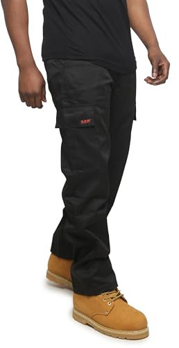 R.S.W RAPID SAFETY WORKWEAR Mens Tradesman Work Trousers with Combat Cargo Pockets (Black, 34W / 29L)