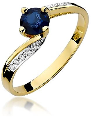 MARKO Damen goldring aus Gelbgold für Damen mit 0,50 Karat Saphir und 0,05 Karat Diamanten Ring 14 Karat Gold (585) Goldring mit Box | Goldring für Fraue (Saphir, 52 (16.5))