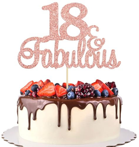 Gyufise 3Pcs 18 & Fabulous Cake Topper Rose Gold Glitter Fifteen and Fabulous Cake Toppers Happy 18th Birthday Cake Pick for 18th Wedding Anniversary Birthday Party Cake Decorations Supplies