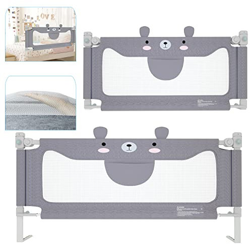 AufuN Bettgitter Rausfallschutz, 200x70cm Höhenverstellbar Kinderbettgitter mit luftiges Netz, Doppelverriegelungsschutz, Standsafe-Blockade, einfache Montage, für Kleinkinder oder Senioren
