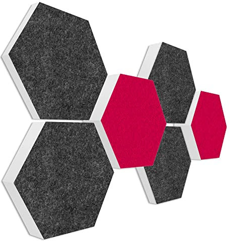 platino24 Schallabsorber COLORE aus Basotec G+ I Akustikpaneele mit Akustikfilz I 3D Wand-Paneele mit 6 Waben in Anthrazit & Fuchsia I Akustikplatten zur Schalldämmung in Büro, Studio & Wohnung