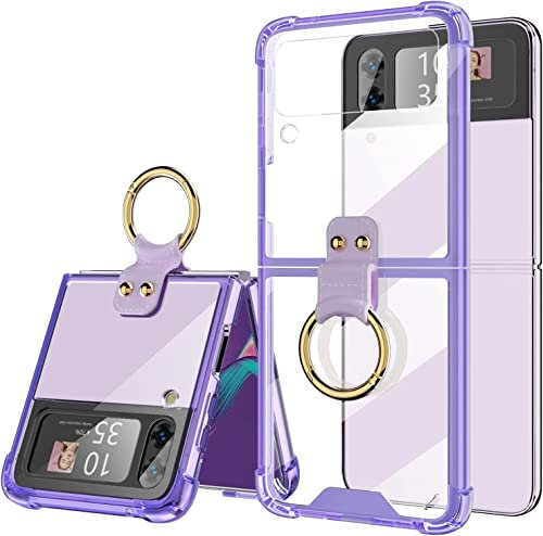 Diseñato per Samsung Galaxy Z Flip 4 Funda Trasparente con Anello, Protettiva Antiurto Compatibile con Galaxy Z Flip 4 5G 2022 (Viola Trasparente)