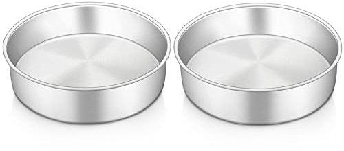 HaWare 6 inch Cake Tin Set of 2, Stainless Steel Round Baking Pan, Birthday Wedding Layer Cake Tin for Baking Roasting Serving, Healthy & Non-Toxic, Mirror Polished & Dishwasher Safe (16cm)