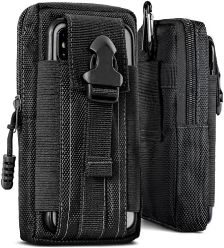 ONEFLOW Survival Case für CAT S41 Handy Gürteltasche aus Nylon mit Karabiner, Taktische EDC Tasche mit Gürtel Halterung, Handyhülle Outdoor Handytasche, Schwarz