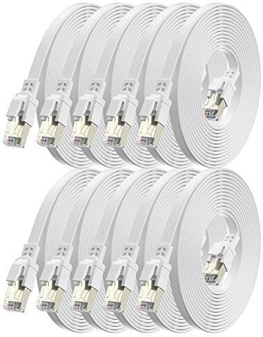 BAHIWOM Câble Ethernet Cat8 1m 10 Pièces, 40 Gbit/s 2000 MHz Câble Réseau Gigabit LAN Haute Vitesse Avec RJ45 et Connecteur Plaqué or Câble Internet pour Routeur, pour Laptop, pour TV - Blanc