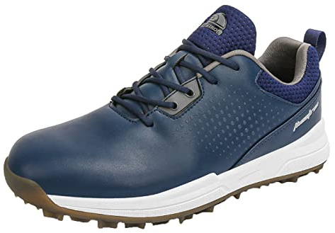 SUMECH Golf Shoes with Spiked for Mens Breathable Waterproof Non-Slip Wide Fitting Big Size,Blue,10 UK
