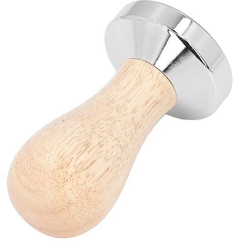 Miokycl Kaffeepulverpresse, abnehmbar, lebensmittelechter Edelstahl, flacher Boden, mit Holzgriff (49 mm)