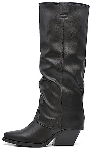 IF Fashion Scarpe Stivali Texani Arricciati Da Donna Con Ghetta Risvolto MP627 nero N.41