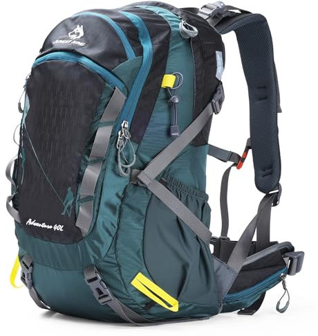 Outplea Wanderrucksack Herren 40L mit Rückenbelüftung und Rückenlehne, Wasserdicht Rucksack with Abnehmbar Regenschutz, Reisetasche Daypack Leicht für Wander Trekking, Schwarz