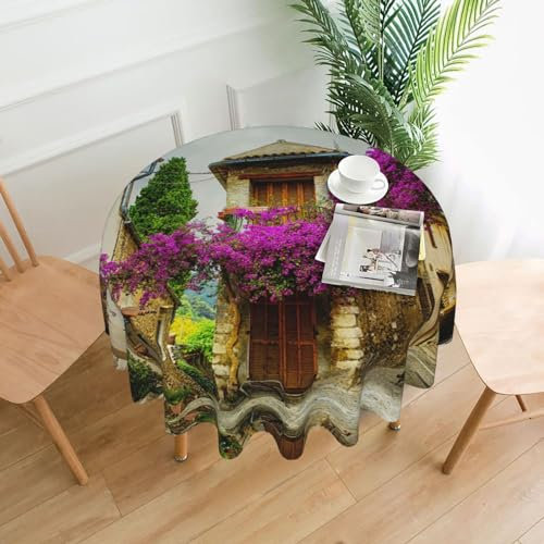 AdaNti Schöne Altstadt der Provence Druck Runde Tischdecke Waschbar Tischdecke Weich Wasserdicht Tischdecke Knitterfrei Tischdecke Küche Dekoration für Esstisch Küche Couchtisch