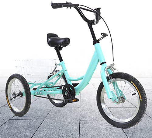 Chynalys 14 Zoll Dreirad für Kinder, Fahrrad mit 3 Rädern aus hochwertigem Stahl und Korb Dreirad, 3-Rad Cruiser Bike mit Korb, 3 Räder Kinderfahrräder Für Jungen/Mädchen (Hellgrün, 14 Zoll)