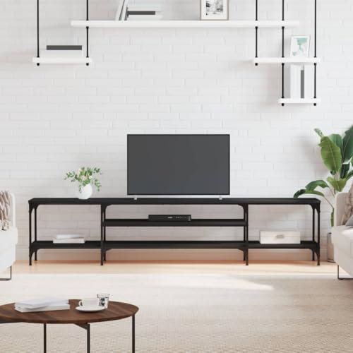 Hovothy Meuble TV Noir 201x35x45 cm Bois d'ingénierie et Fer Buffet TV Industriel Meuble de Salon Résistance à l'humidité Matériau Robuste Armoire de Chambre Organiser Objets du Quotidien