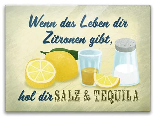 Zitronen Schneidebrett in 39x28cm mit Spruch hol Salz & Tequila ein motivierendes Küchenbrett für dein zu Hause mit lustigem Motiv