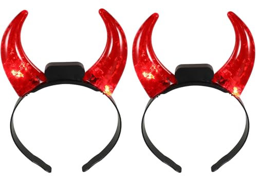 FOMIYES 2 Stück Leuchtender Teufel Stirnband Leuchtendes rotes Horn Stirnband Kostüm Haarschmuck für Damen Herren Halloween Karneval Cosplay Foto Prop Teufelshörner Kopfschmuck (rotes)