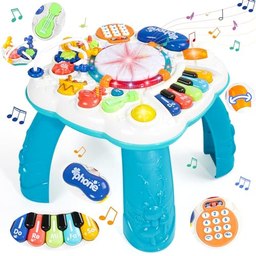 Baby Spielzeug ab 1 Jahr - Spieltisch Kinderspielzeug ab 1 Jahr mit Licht Musik Spielzeug ab 1 Jahr 6 in 1 Activity Center Baby Musikinstrumente Kinder Geschenke ab 1 2 3 Jahr Junge Mädchen