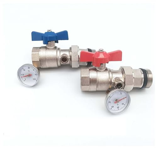 DAVBIR Ein Satz / DN25 Messing-Kugelhahn mit Thermometer 0~120 ℃ for Verteiler-Fußbodenheizung perfection
