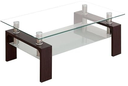 fanmuebles Mesa Centro Fija Cristal, Patas en wengué Kendra 100 x 43 x 60 cm