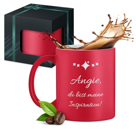 Maverton Keramikbecher 330ml mit Gravur - Kaffeetasse mit funktionellem Henkel - personalisierter Kaffeebecher für Frauen zum Geburtstag - Becher zu Weihnachten - matt rot/innen weiß - Inspiration