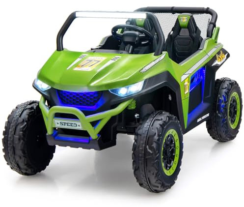 COSTWAY 12V Kids Electric Ride On UTV, 2-Seater Battery Powered Truck with Remote Control, Bluetooth, LED Light, Music, MP3/USB/FM, 4 Spring Suspension Wheels Vehicle Toy for Children (Green)