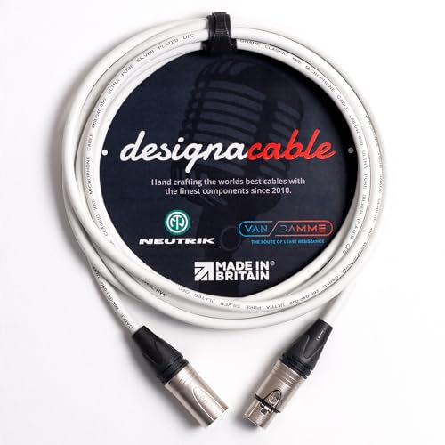 designacable.com 20m - White Balanced XLR to XLR Cables - Handmade in the UK using Van Damme XKE Microphone Cable & Neutrik Female NC3FXX & Male NC3MXX XLRs.