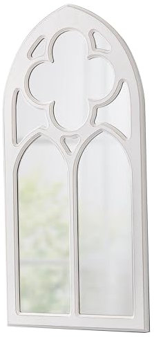Sintosin Specchio per finestra ad arco bianco, 45,7 x 91,7 cm, finitura anticata, stile gotico, in legno, stile rustico, per decorazione da parete, soggiorno, corridoio, ingresso
