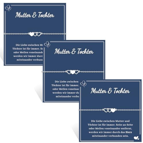 VU100 3 Stück Mutter Tochter Armband Mutter Tochter Geschenk 316L Herzform Edelstahlarmband Geburtstag Geschenk für Mutter Tochter Mädchen