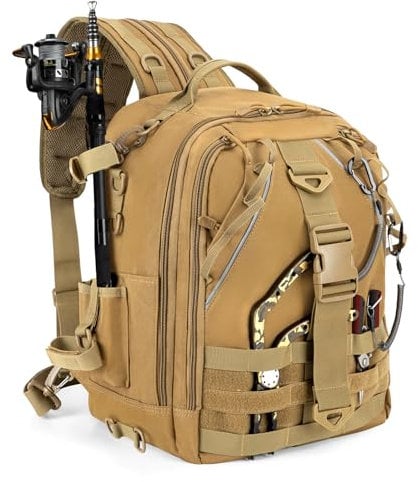 ueachy Fishing Tackle Backpack: Water-Resistant Fishing Backpack with Rod Holder Shoulder Storage Bags