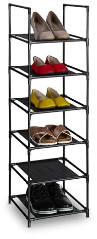 Relaxdays Schuhregal, 6 Ebenen, HBT: 106x33x33 cm, Metall Schuhablage, Stoff Ablage, schmales Schuhgestell, schwarz/grau