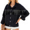 XUSAI Baggy Boyfriend-Jeansjacke mit Nieten und Fransen für Damen, lässig, langärmelig, Jeansjacke, Manteloberteile,Schwarz,XL
