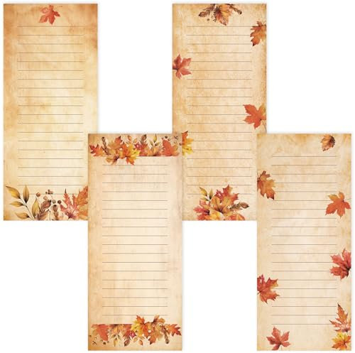 Whaline 4 bloc de notas magnético de otoño, diseño vintage de hojas de arce, hojas de otoño, lista de compras, bloc de notas para cosecha, hogar, cocina, nevera, decoración