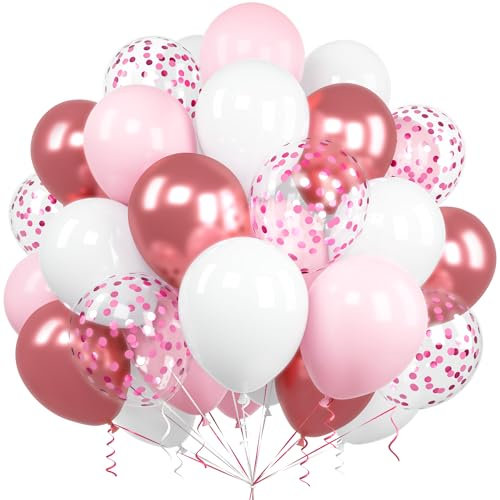 Ousuga Palloncini Rosa e Bianchi, 60 Pezzi 12 Pollici Palloncini Rosa Pastello Metallico Coriandoli Palloncini per Ragazze Compleanno Matrimonio Anniversario Bambini Baby Shower Feste Decorazioni