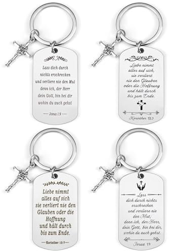 Christliche Geschenke Schlüsselanhänger,Regerly4 Stück Bibel Schlüsselanhänger aus Edelstahl Dankeschön Geschenk Firmung Geschenke Mädchen Konfirmation Geschenk Junge Geschenke Spirituelle Geschenke