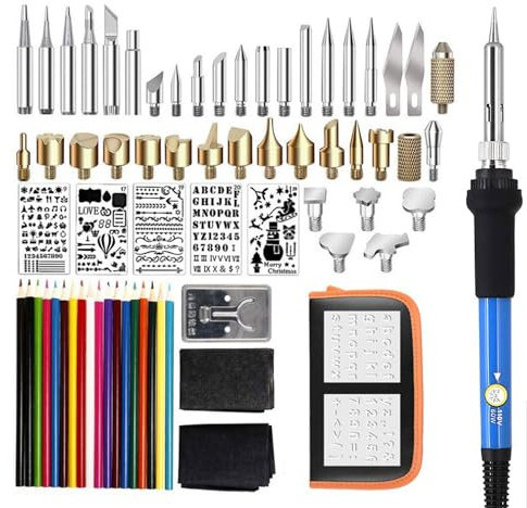 79PCS Soldadores eléctricos, Kit de herramientas de grabado de pirografía de bricolaje, 200-450 ℃ ajustable Grabado y soldadura Juego de pirografía de doble propósito con lápices de colores