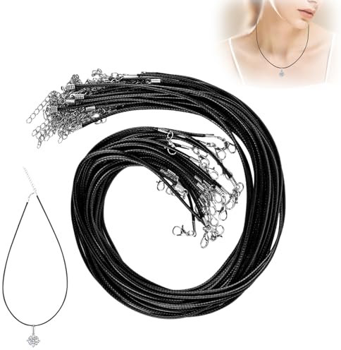 20 Pezzi Cordino Cerato per Collane, Cordoncini per Collana, Cordino per Collane con Catenacci, Nero Catene Intrecciate, per Fare Gioielli Fai da Te, Aggiungere Ciondoli, Charms o Altri Gioielli