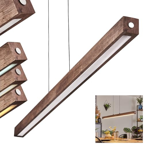 HOFSTEIN LED Pendelleuchte Carbellino, dimmbare Hängelampe aus Metall/Holz/Kunststoff in Schwarz/Dunkelbraun/Weiß, Touchdimmer, skandinavisches Design, 24 Watt, CCT 3000-6000 Kelvin, 2550 Lumen