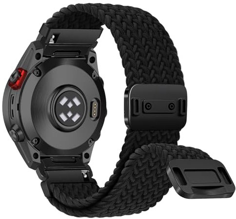 RanBluu QuickFit 26 mm Nylon Armband für Garmin Tactix 8 51mm/fēnix 8 51mm/Enduro 3/Fenix 7X/6X, Geflochten Ersatzarmband, Elastisch Armbänder mit Magnetisch für Garmin Descent Mk3i, Schwarz