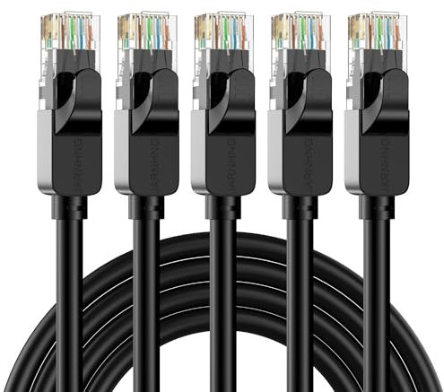 JARNHNG Cavo Ethernet Cat 6 1m, Cavo Internet ad Alta Velocità 10Gbps Interno/Esterno, Cavo Patch LAN RJ45 Nero, Cavo Ethernet Adatto Per Giochi, Computer, Televisori, Router, Stampanti