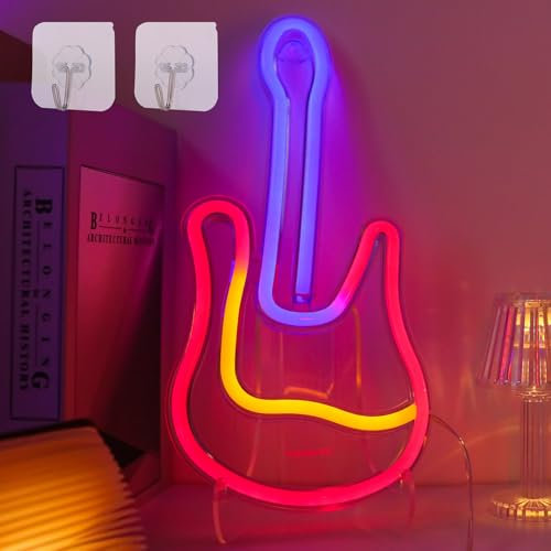 Gitarren Neonschild,Musiknoten Neonschild,Neon Nachtlicht,Neonlampe mit 2 Haken,batterie- oder USB betriebenes Neonlicht,Musik Neonlicht,Neonkunstlicht,Rock Lichtschild für Zuhause,SchlafzimmerDekor