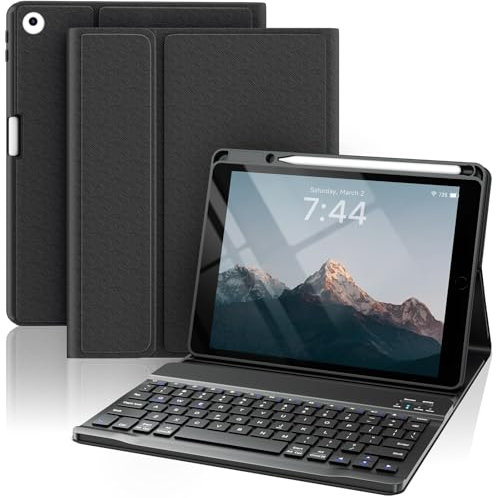 OPAKIT Étui clavier pour iPad 9,7 6e/5e génération, modèle 2018/2017, Air 2 (2014) - Étui magnétique amovible sans fil avec porte-crayon pour iPad 9,7 (noir)