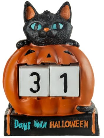 Horror-Shop 31 Tage Halloween Countdown Deko mit Katze & Kürbis 18cm