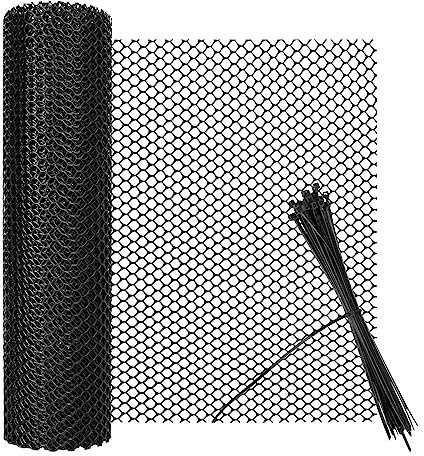 Hühnerzaun Geflügelzaun Kunststoffgitter Kunststoffzaun 3mm Loch Gartennetze Zaunnetz Katzennetz für Balkon Garten (Schwarz, 40cm×9m)
