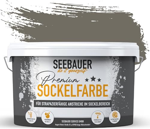 SEEBAUER diy Sockelfarbe Grau 5L für Außen (No. 200 Smooth Grey) Rissfüllende Spezialfarbe für Fassade, Sockel und Dach - Geeignet für Putz, Mauerwerk und Beton