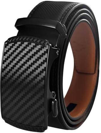 GOODSALEOK BLISSION Ceinture Homme Automatique Cuir Cliquet Pour Business Costume Noir Ceinture Homme Taille Ajustable Motif En Fibre De Carbone(Noir)-115cm