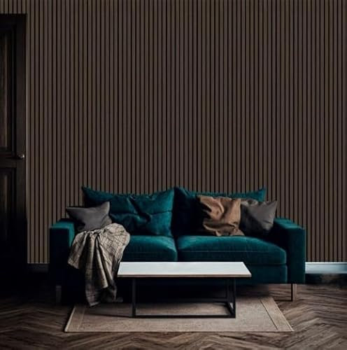 Acoustic Wall Panelling 2400mm x 600mm Decorative 3D Slatted Wood Effect (Dark Oak)