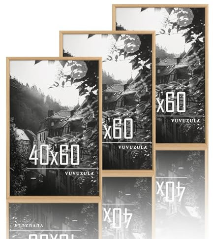 VUVUZULA Bilderrahmen 40x60cm Holz Holzrahmen Eiche 3er Set Fotorahmen MDF Rahmen Posterrahmen Natur