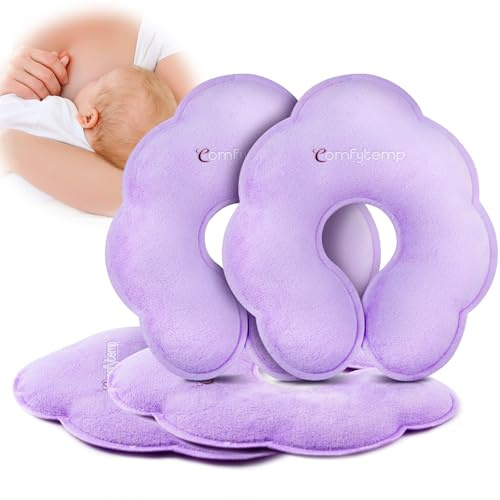 Comfytemp 4 Packs Breastfeeding Comfort Pads, Larger Dual-Sided Hot & Cold Breastfeeding Gel Ice Packs, Reusable Postpartum Essentials for Nursing Mothers, Soothing Discomfort, Engorgement